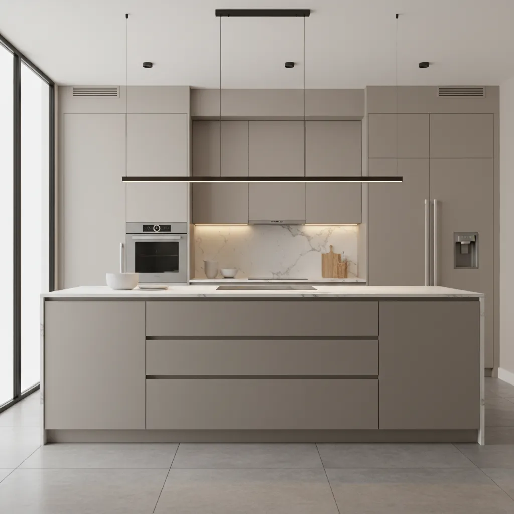 3d rendered kitchen cabinet design preview with island layout