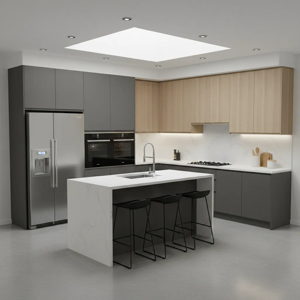 3D kitchen planning visualization showing cabinet placement and layout