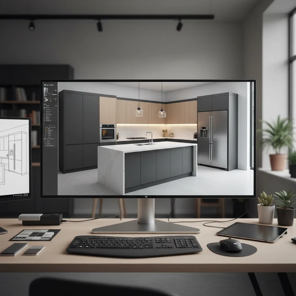 3d kitchen design visualization showing layout planning before installation