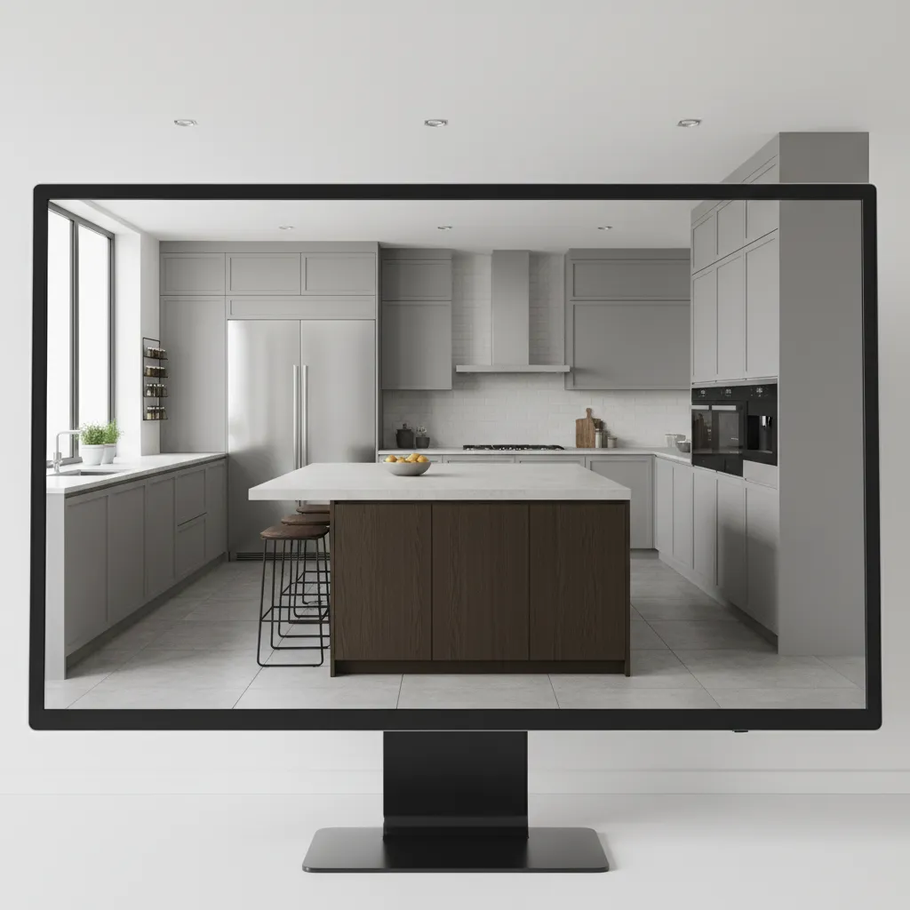 3d rendered kitchen design preview before renovation