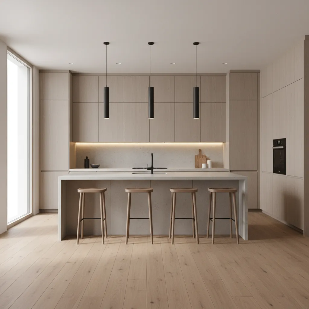 realistic 3d render preview of a modern kitchen design before renovation