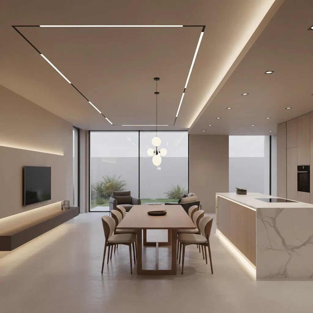 Render 3D de iluminación interior en una vivienda