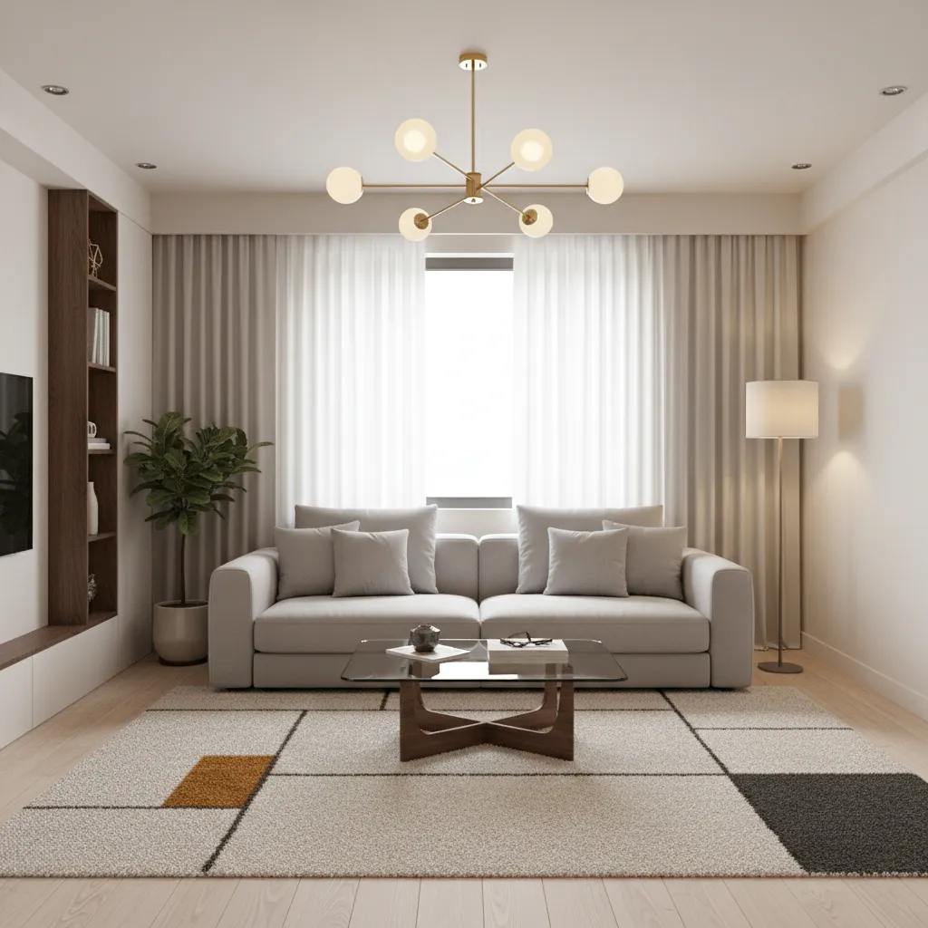 3D visualization of a small apartment living room layout