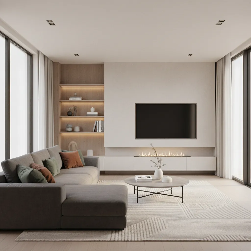 3D visualization of a modern 14x20 living room layout
