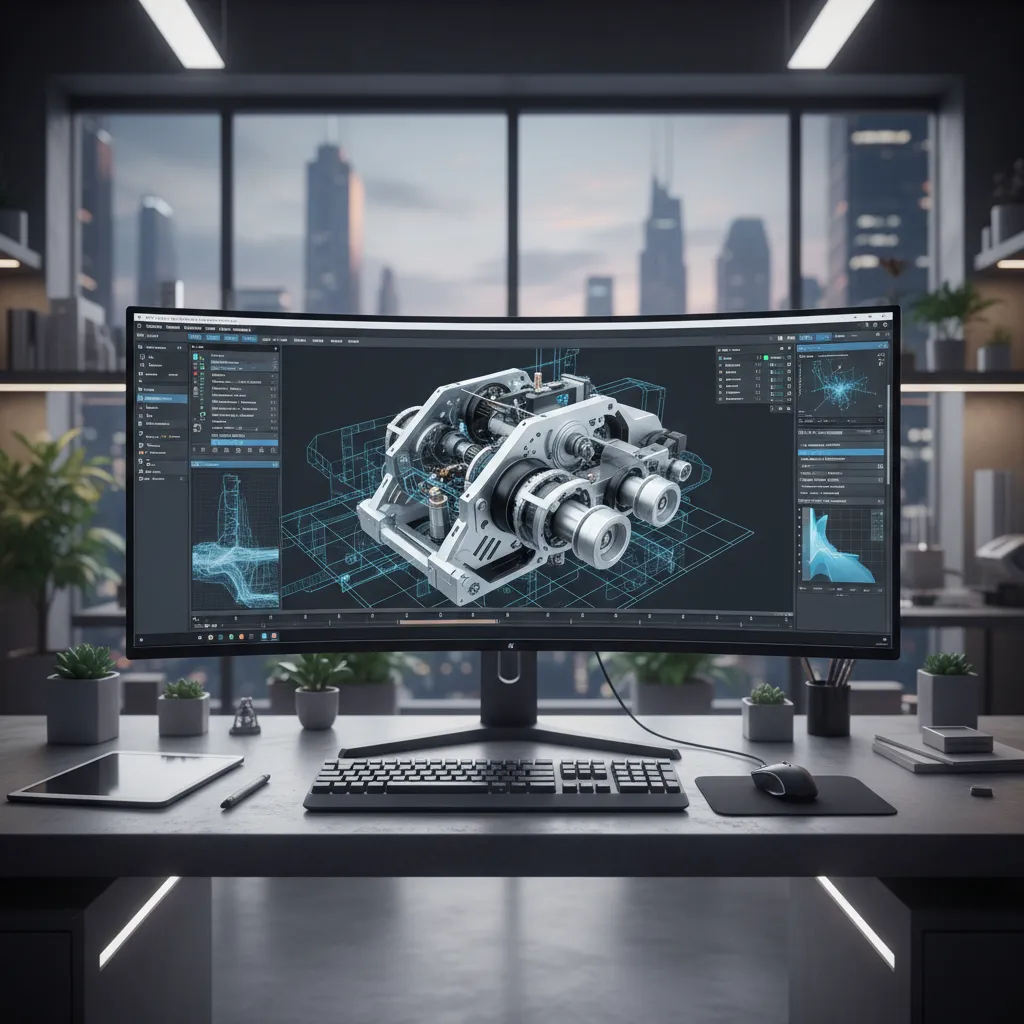 Modelo digital 3D de una máquina en software de diseño mecánico