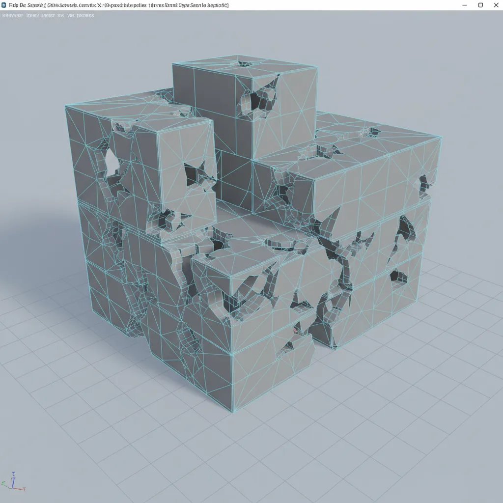 3D mesh model showing visible holes and broken surfaces