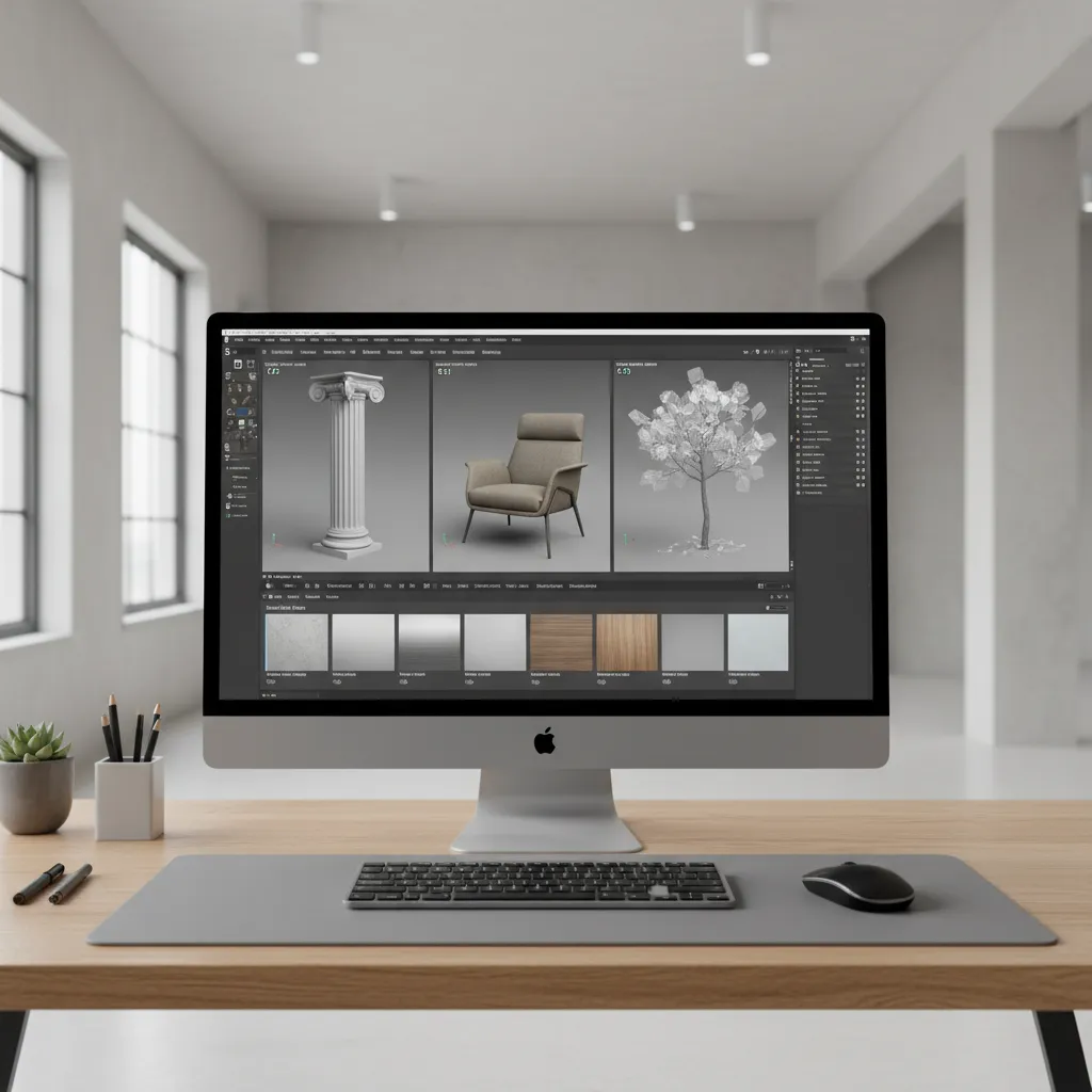 Different 3D model files displayed in modeling software interface