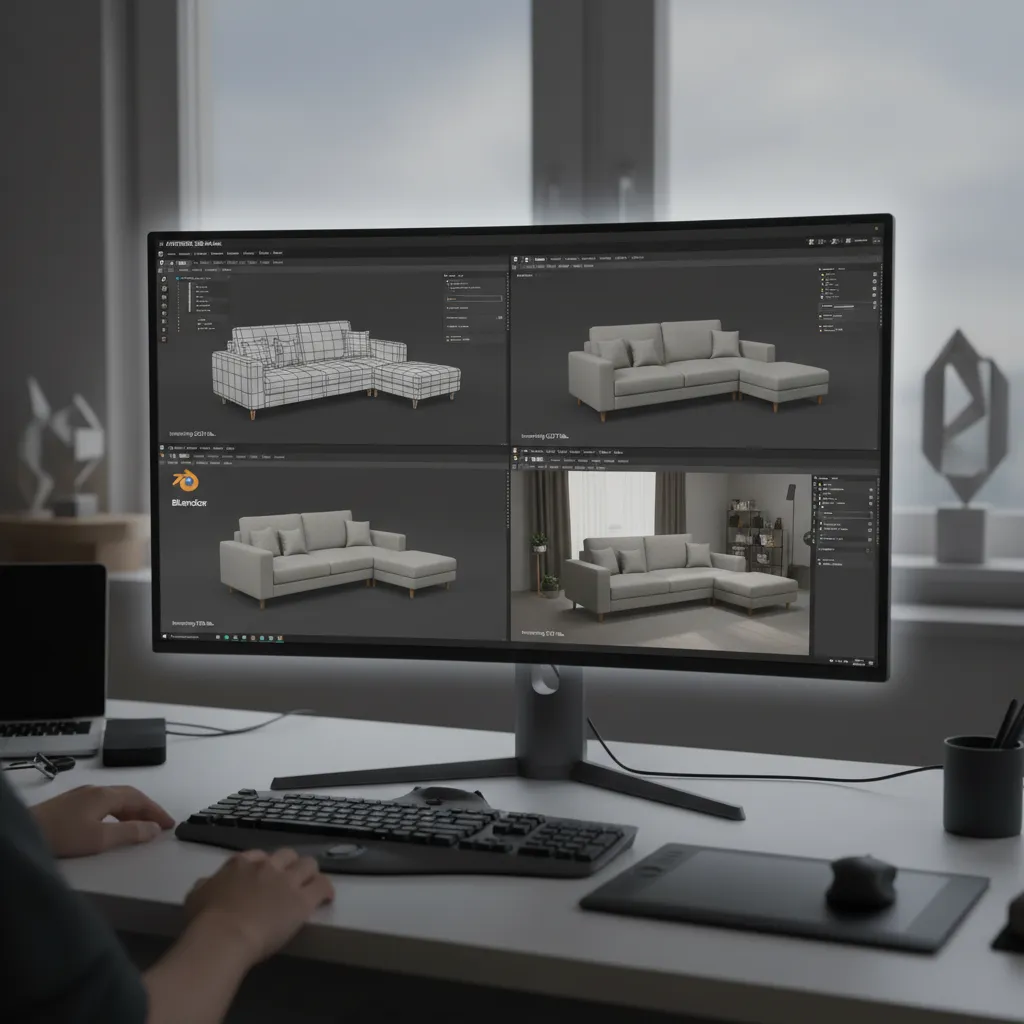 3D models imported into different design software showing file format compatibility