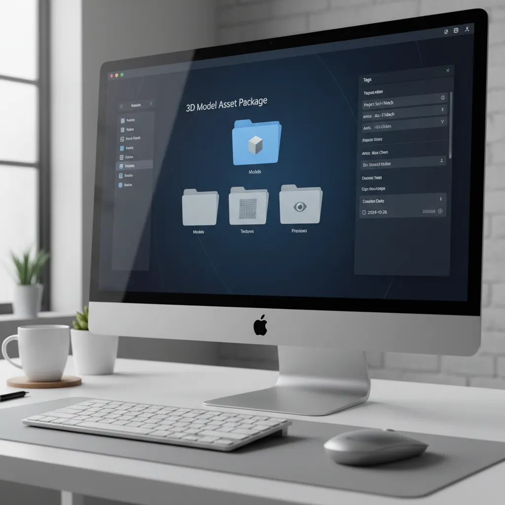 organized 3D model asset package with multiple file formats and folders
