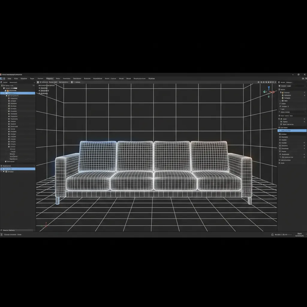 Close view of a 3D model wireframe being inspected for geometry quality