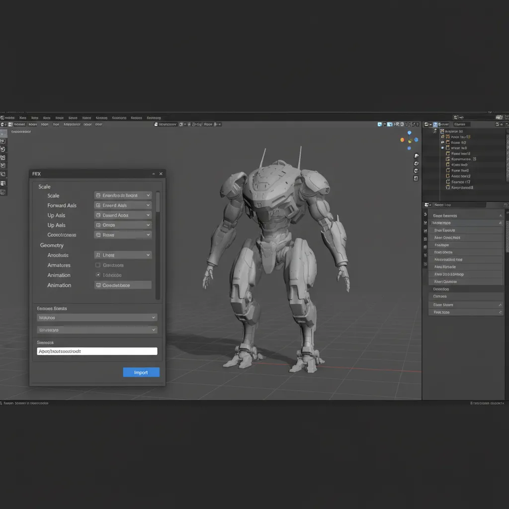 FBX import settings window in Blender during 3D model import