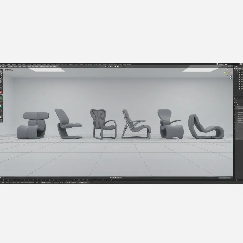 Multiple iterations of a 3D model prototype displayed in a modeling workspace