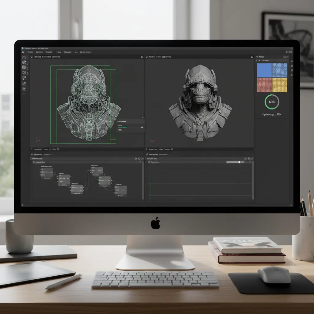 3D model optimization workflow in a modeling software interface