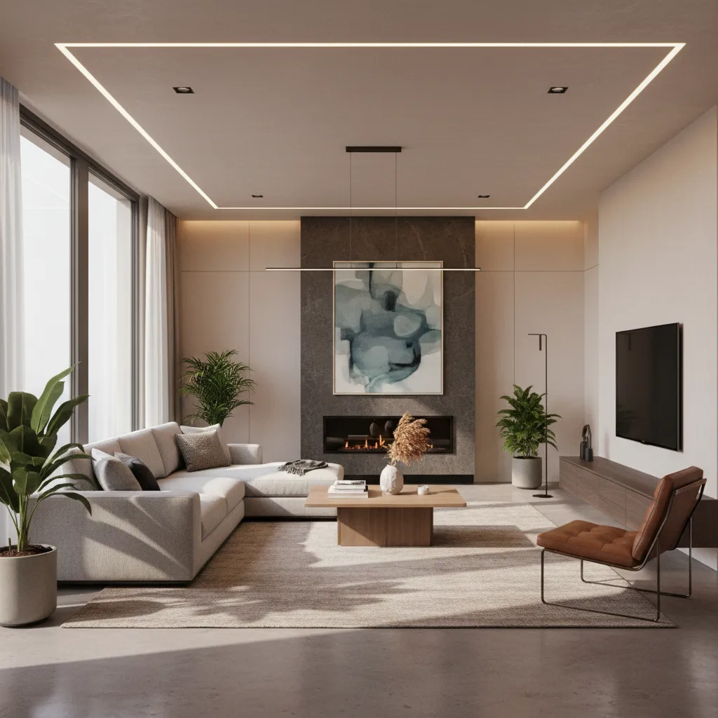 Realistic rendered 3D interior scene showing lighting materials and final visualization