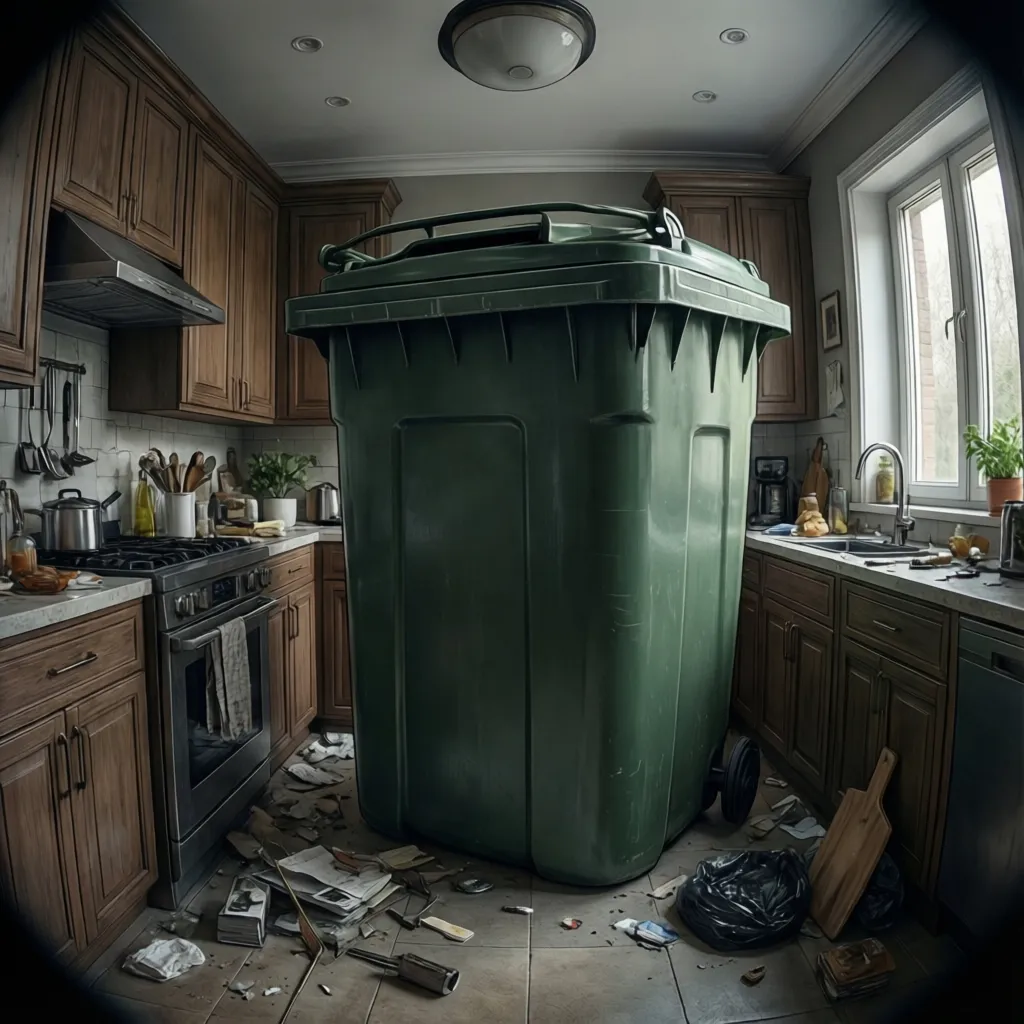 incorrectly scaled trash bin model compared to normal kitchen furniture