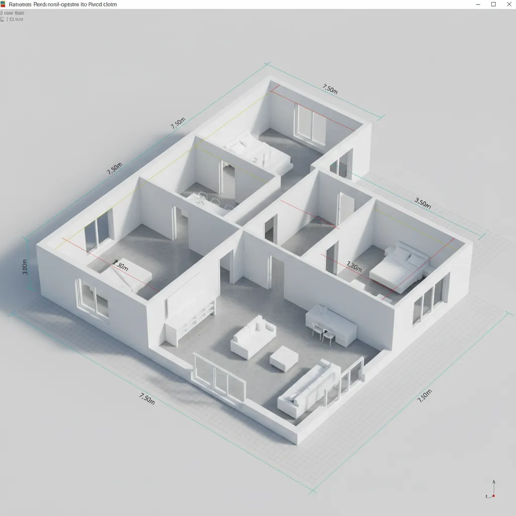 3D house model with measurement lines highlighting scale correction