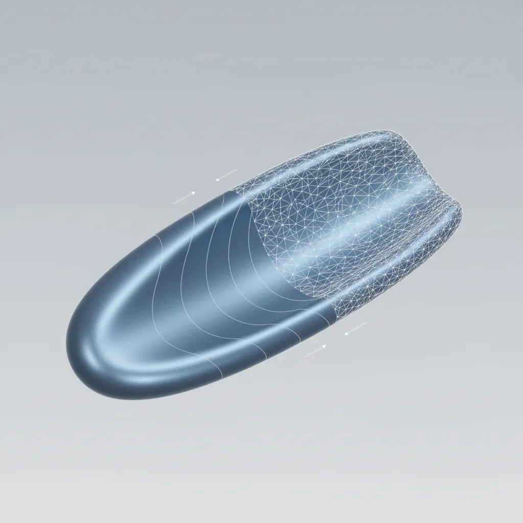 workflow diagram showing a 3D model being converted into STL mesh triangles