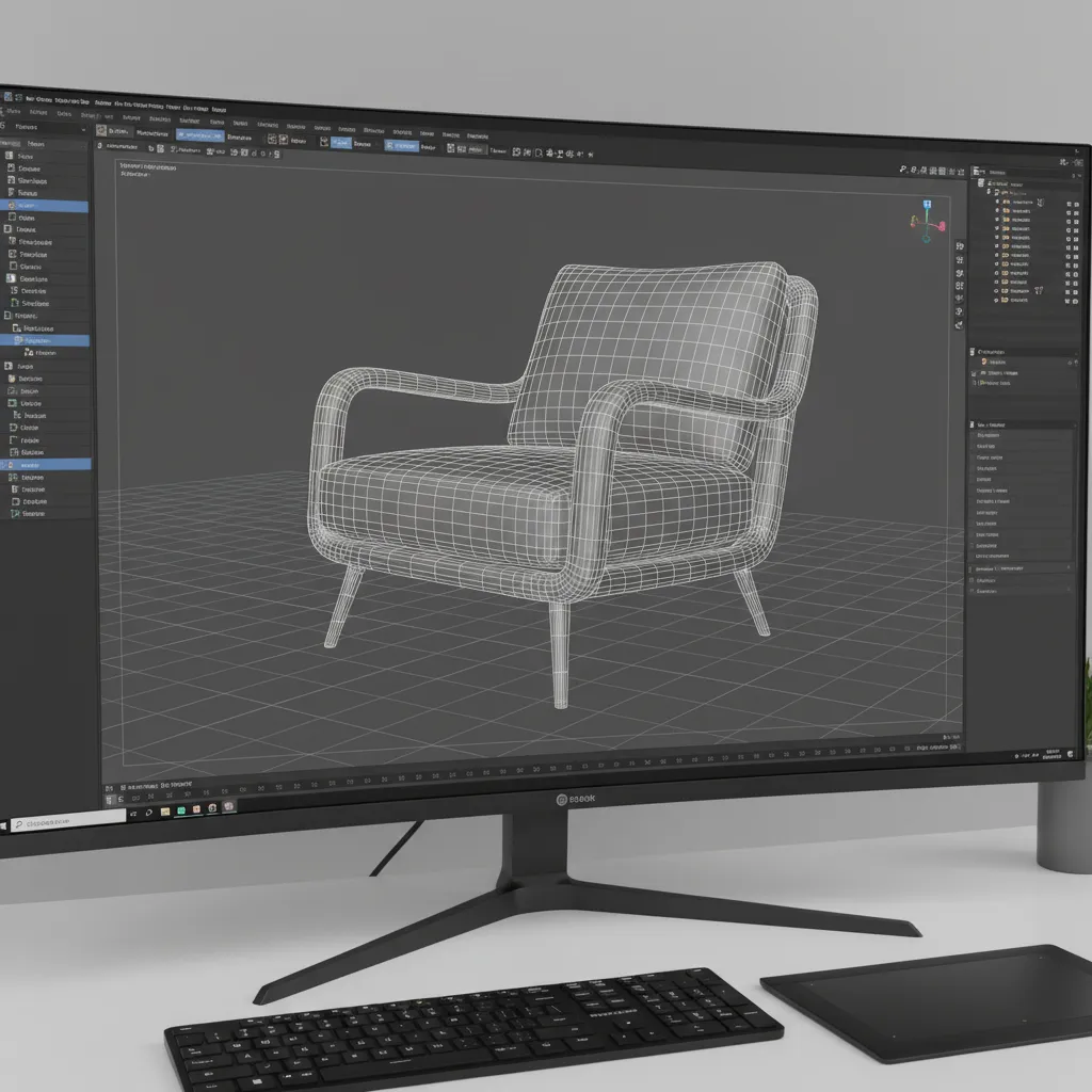 3D model wireframe showing clean topology and organized mesh structure