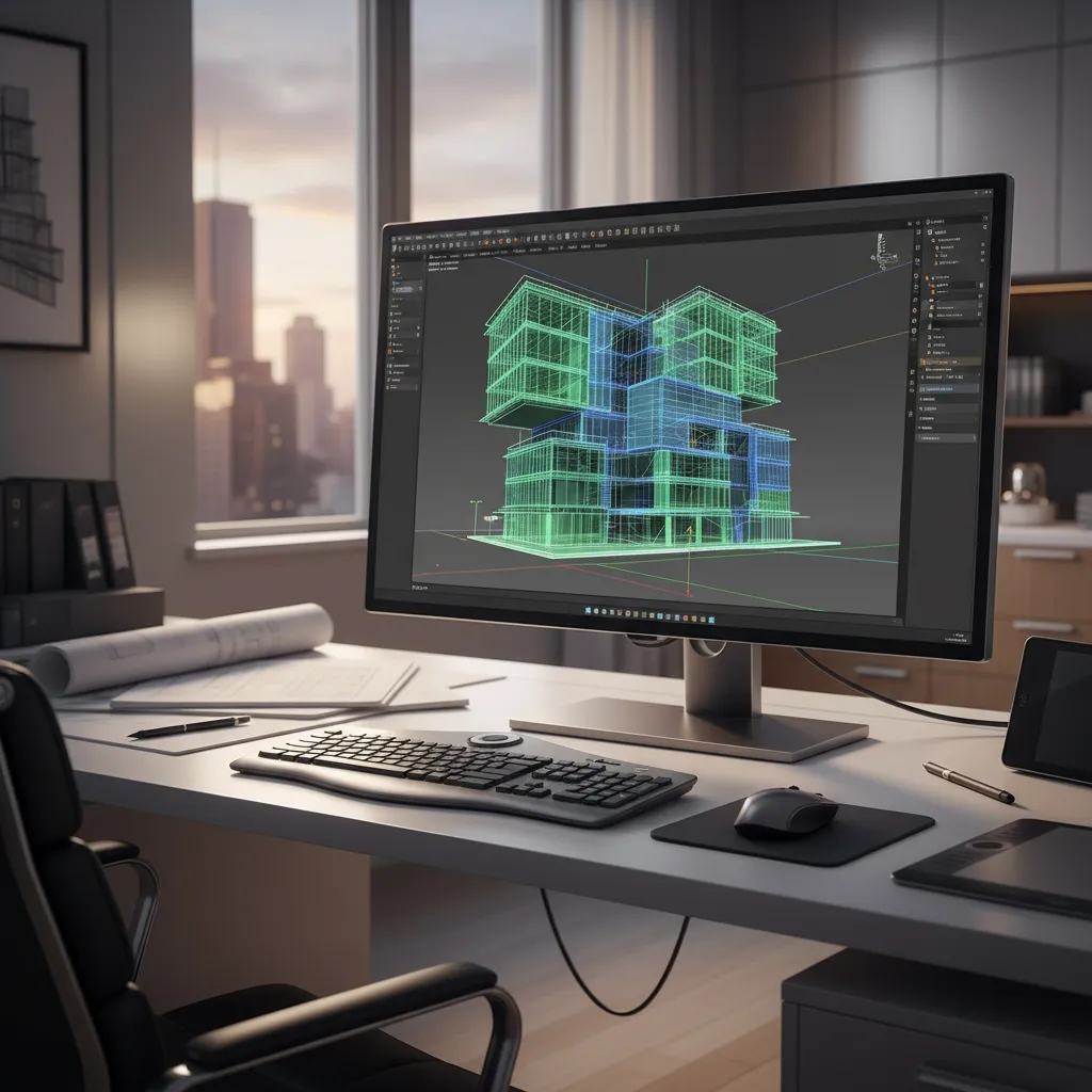 3D wireframe model displayed on a design monitor showing editable geometry