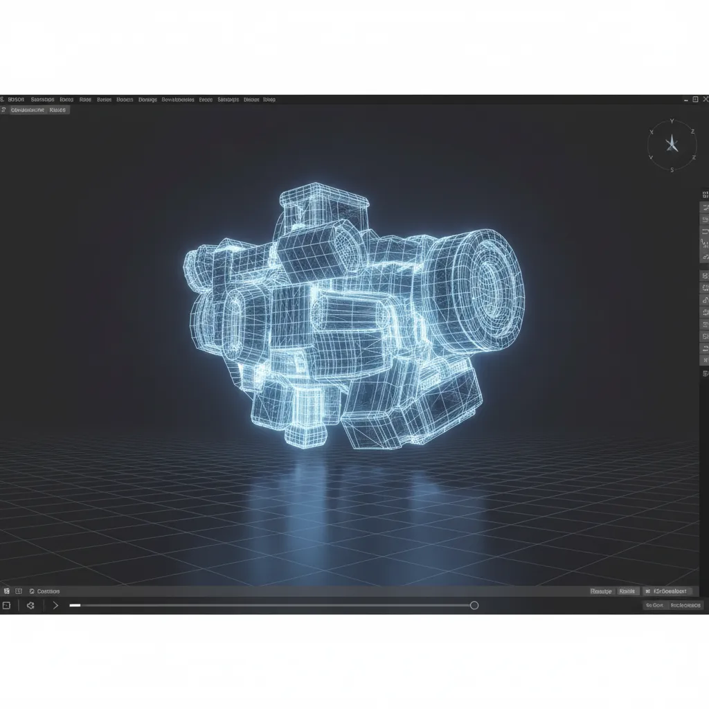 Wireframe 3D model visualization showing complex mesh structure in a viewer