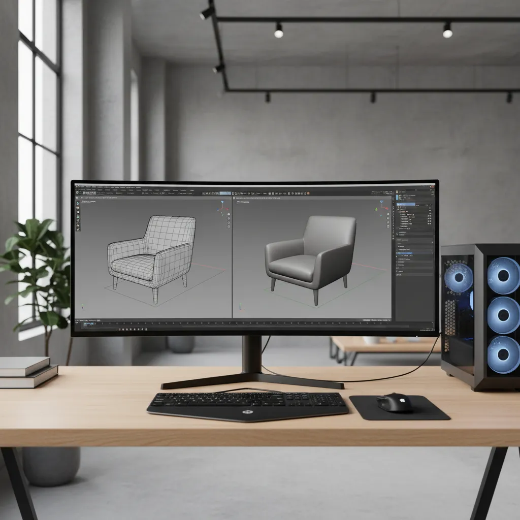 computer screen showing a simple 3D object being modeled with wireframe and shaded view