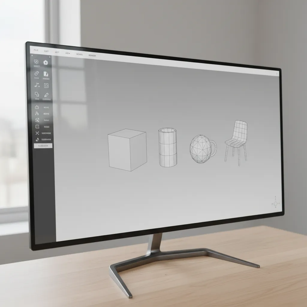 basic 3D shapes practice models on computer screen