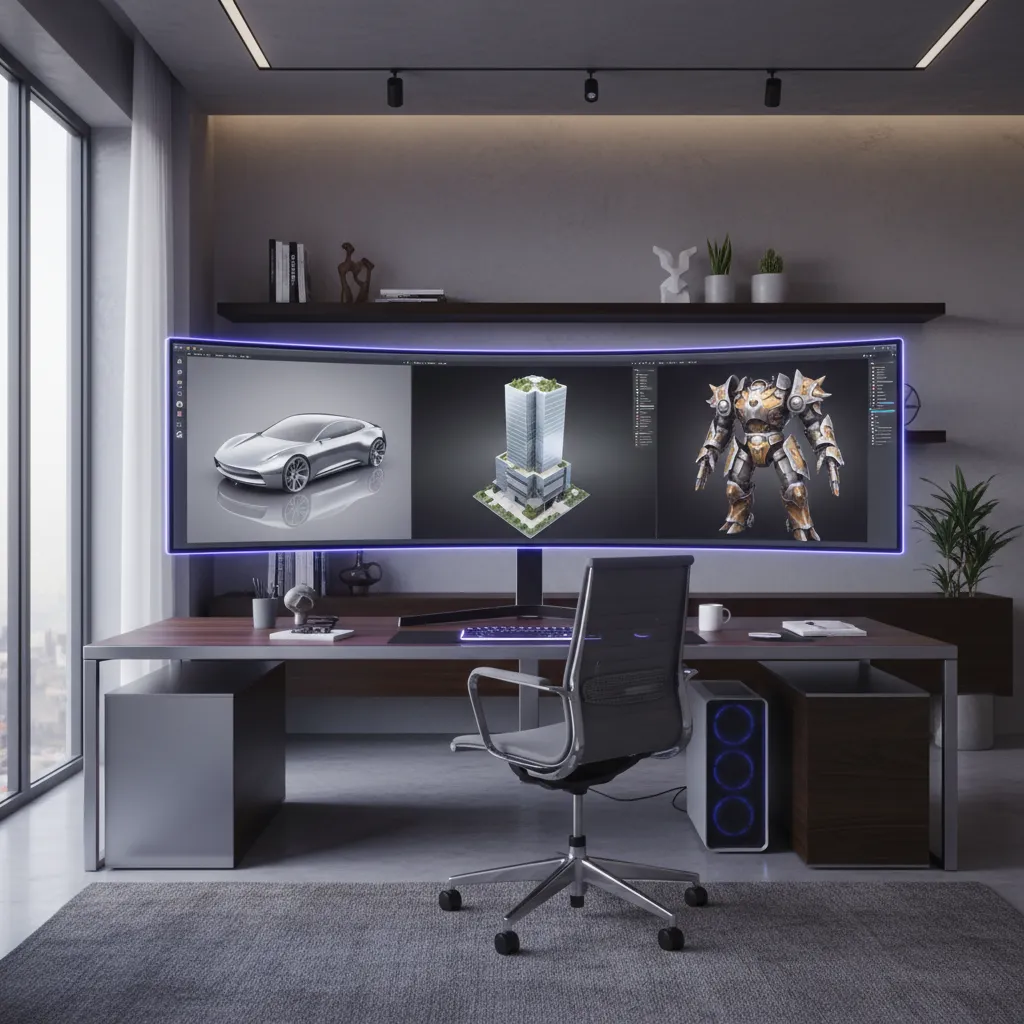 Designer working on 3D modeling software with multiple industry applications visible