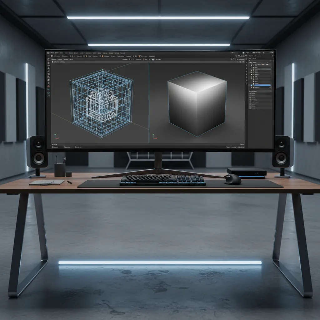 3D modeling software interface showing a simple object being edited