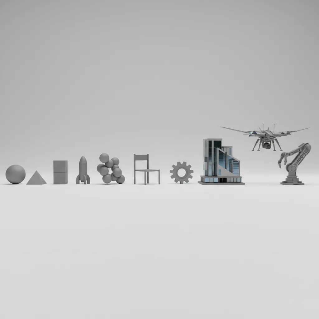progression of simple to complex 3D models demonstrating learning stages