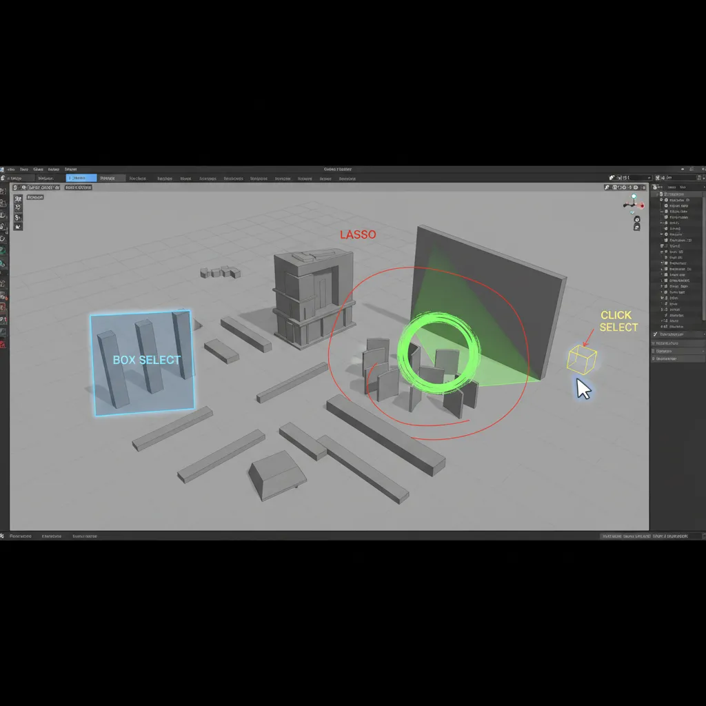 Object Selection Methods in 3D Modeling: Box, Lasso, Paint, and Raycast Compared