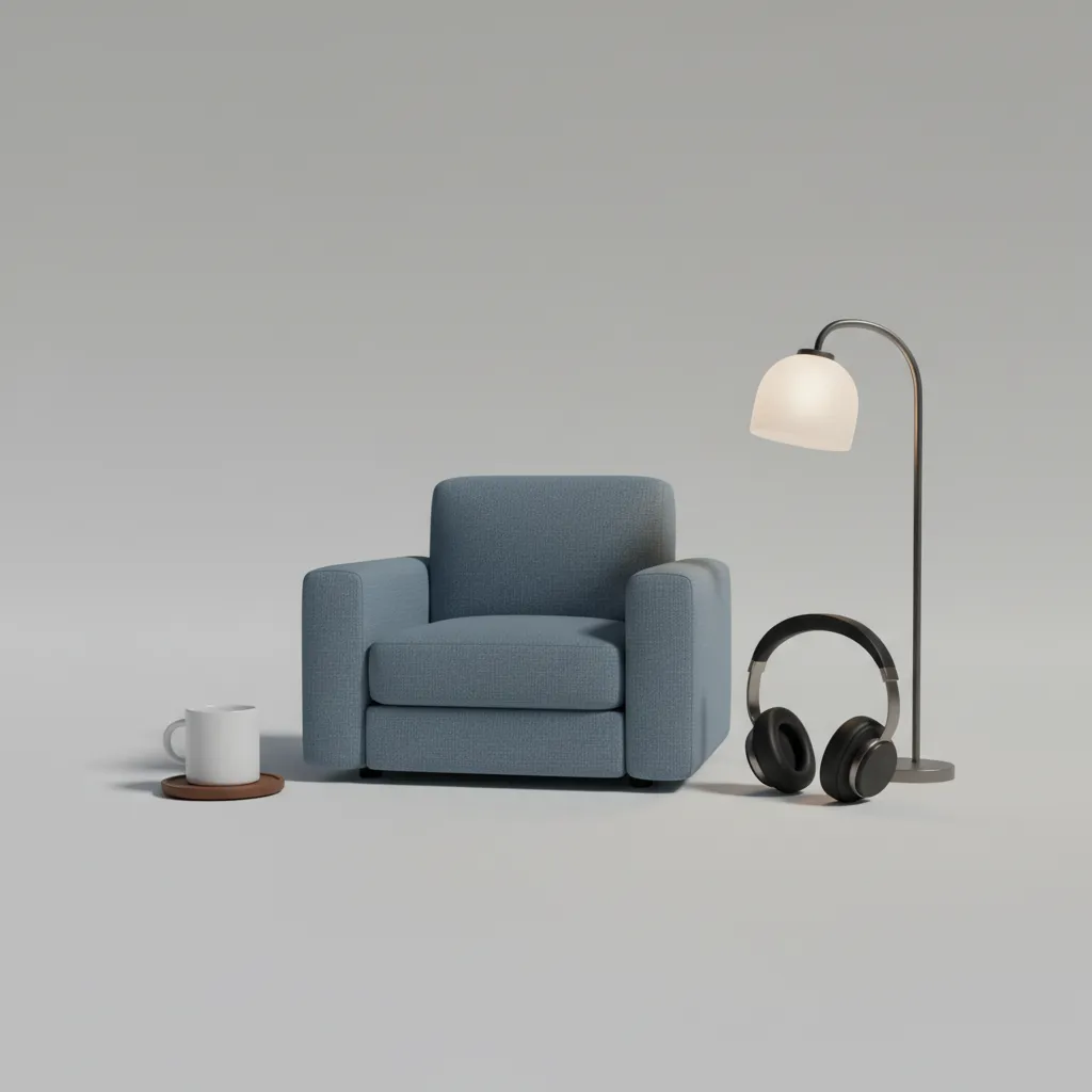 3D modeling study of household objects like chair mug and headphones
