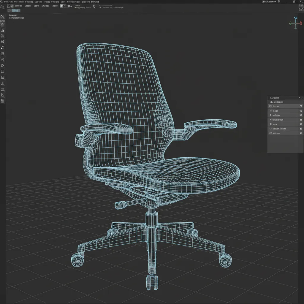 wireframe view of a 3D modeled chair showing topology structure