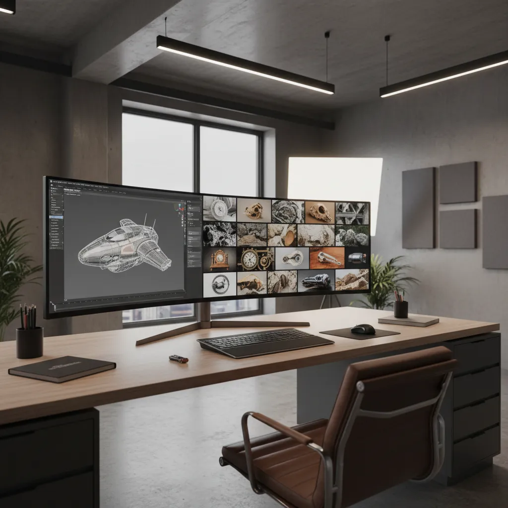 reference board with multiple photo references used for 3D modeling assets
