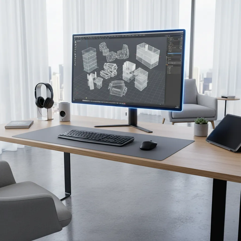 modern 3D modeling software interface displaying geometric models on computer screen