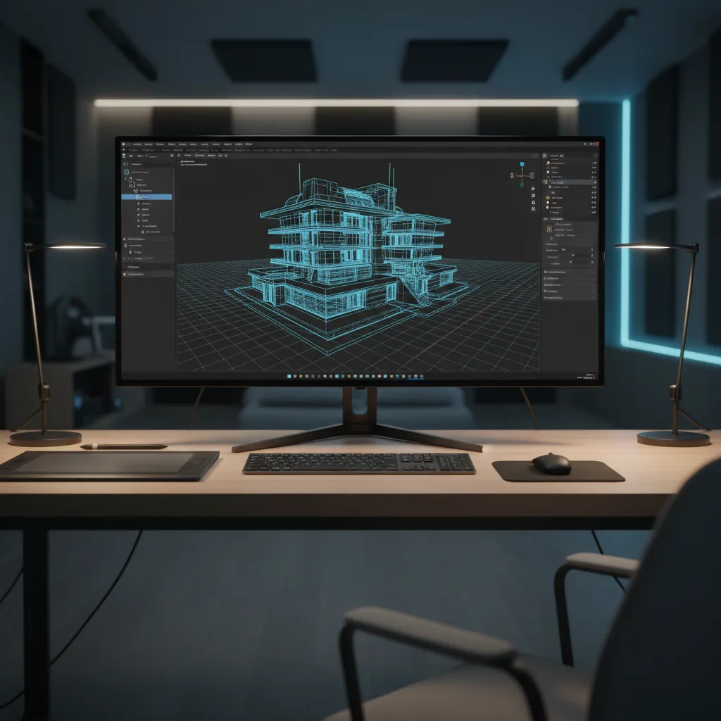 3D modeling software interface with organized viewport and wireframe model