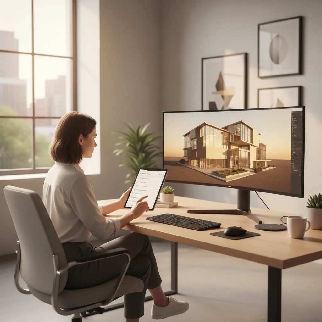 Designer reviewing checklist while selecting 3D modeling software