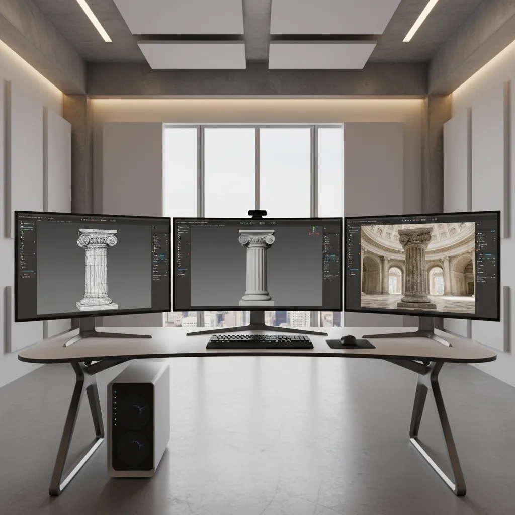 3D modeling workflow concept showing polygon modeling and CAD modeling process