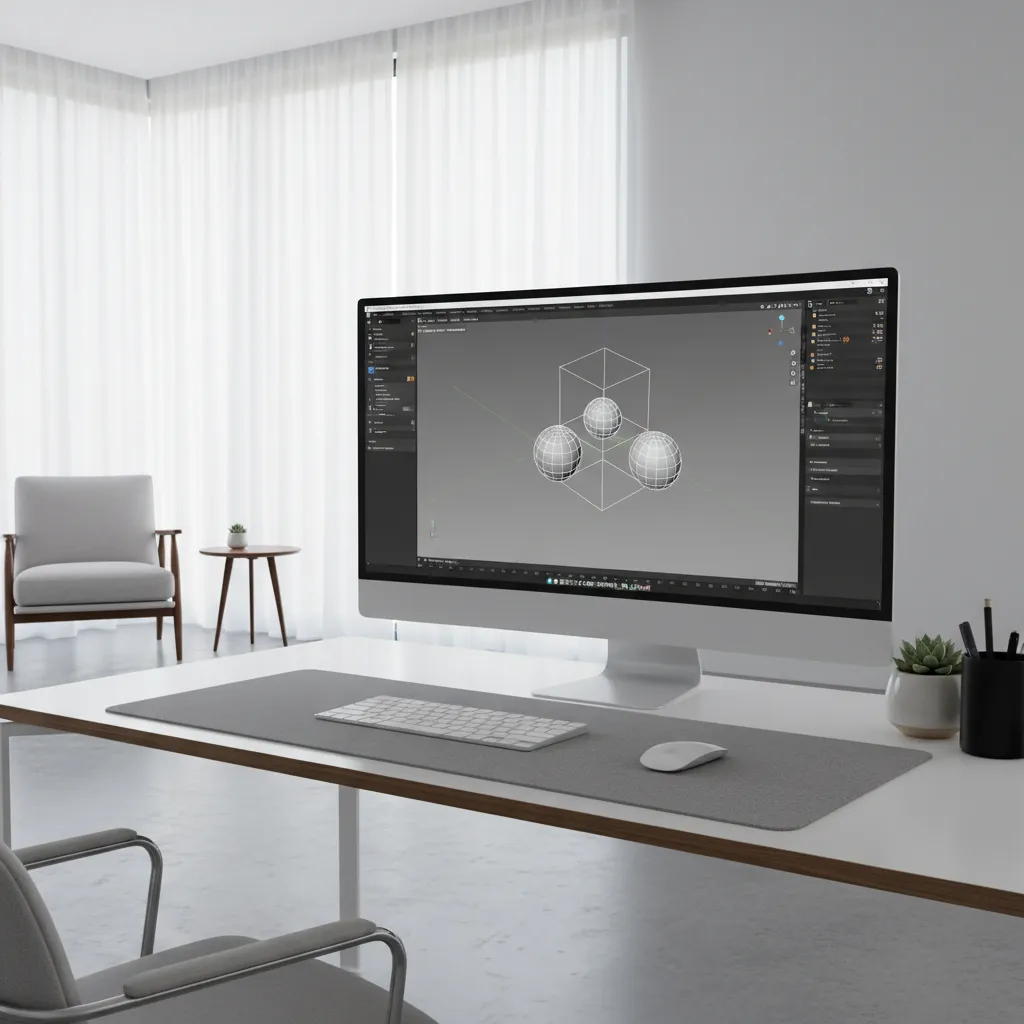 designer building a simple 3D object in modeling software for website interface