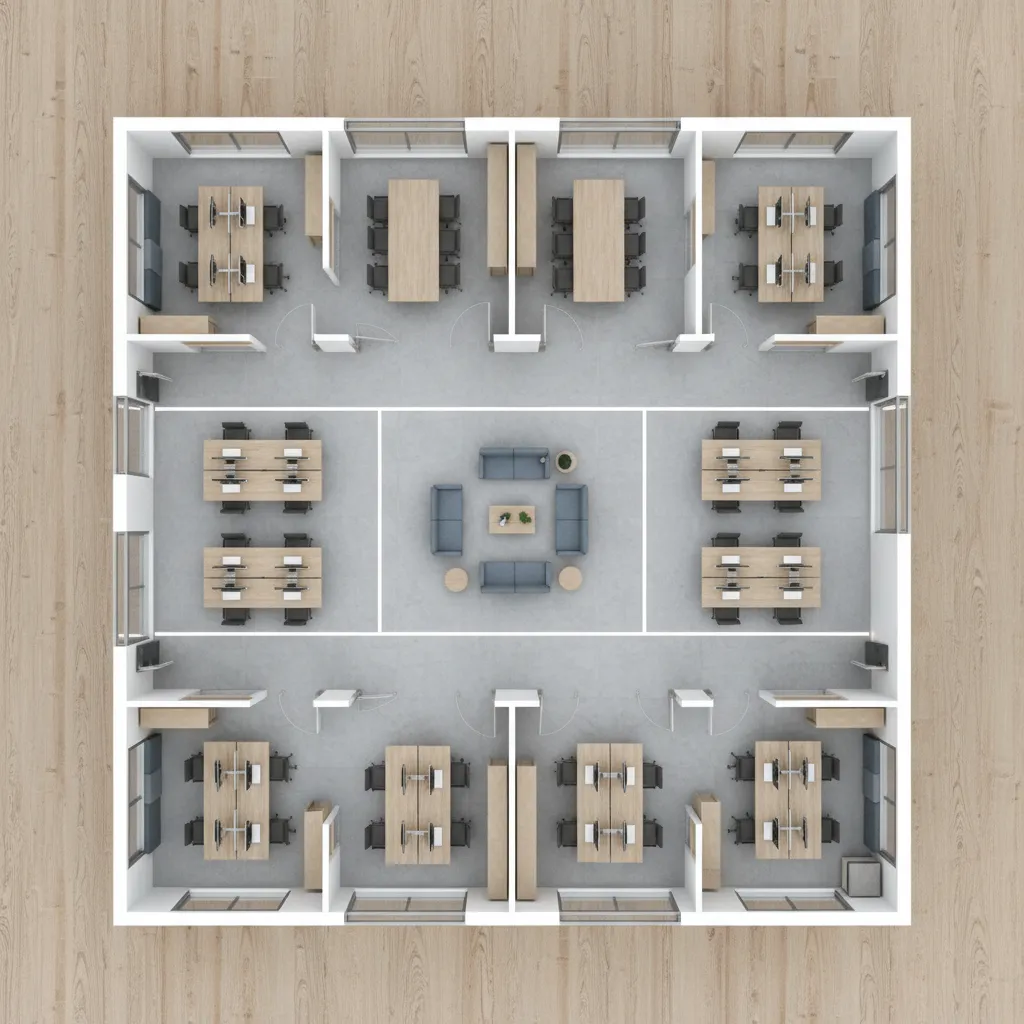 3d office floor plan visualization of business unit workspace
