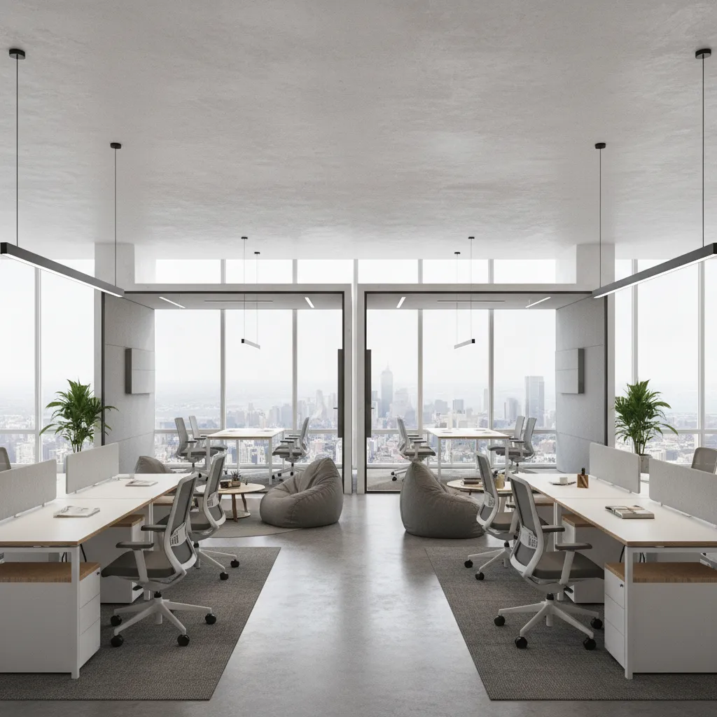 Visualización 3D de distribución de oficina centrada en experiencia del usuario