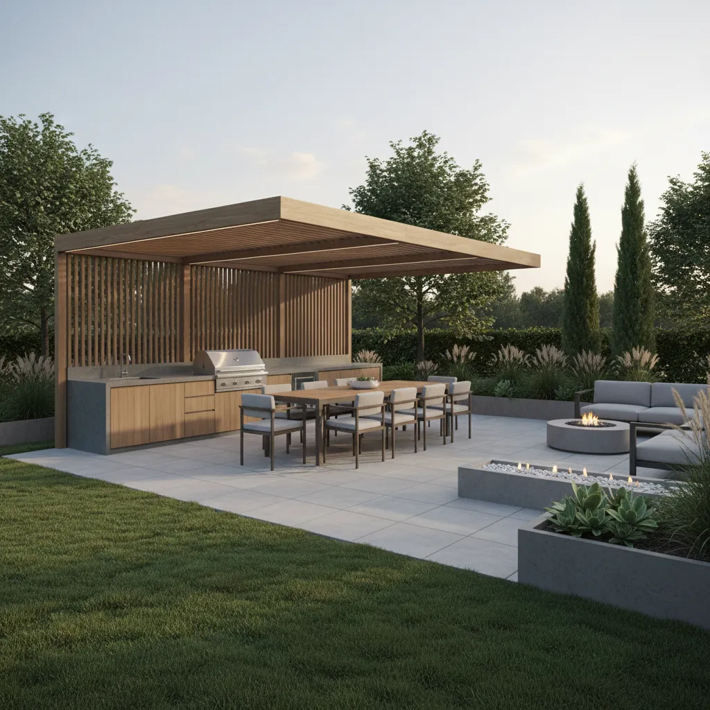 3d visualization of backyard outdoor kitchen design planning