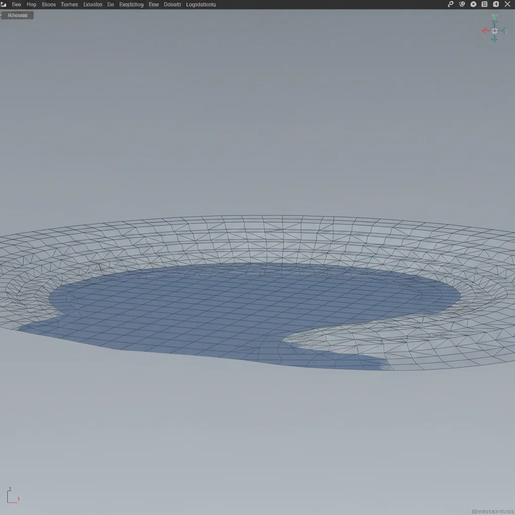 3D terrain mesh with clean shoreline topology around a pond