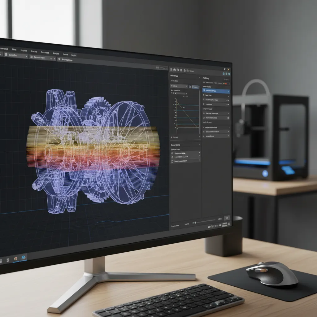 3D print preparation interface showing sliced model layers prepared from AMF file