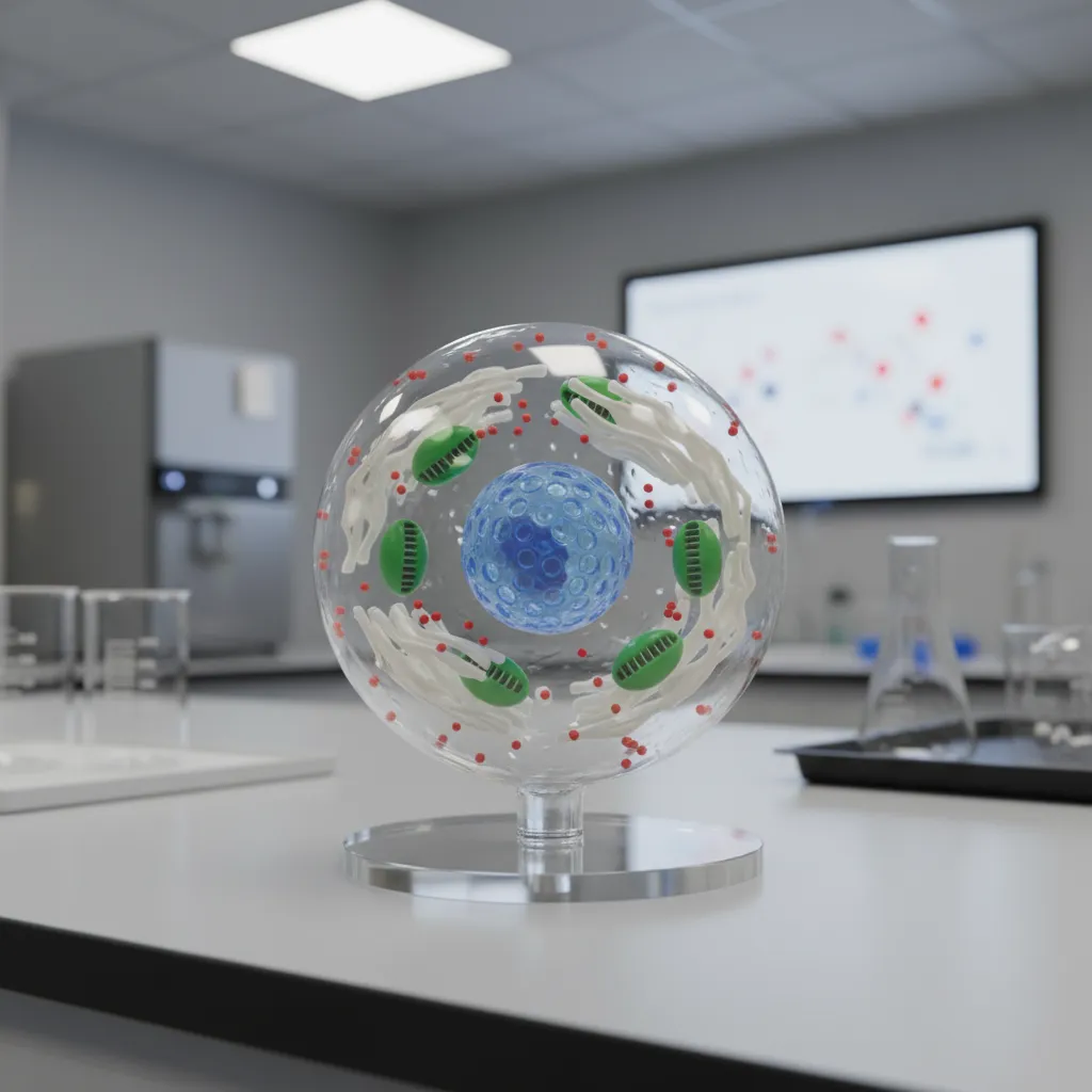 Detailed 3D printed cell model showing precise organelle structure