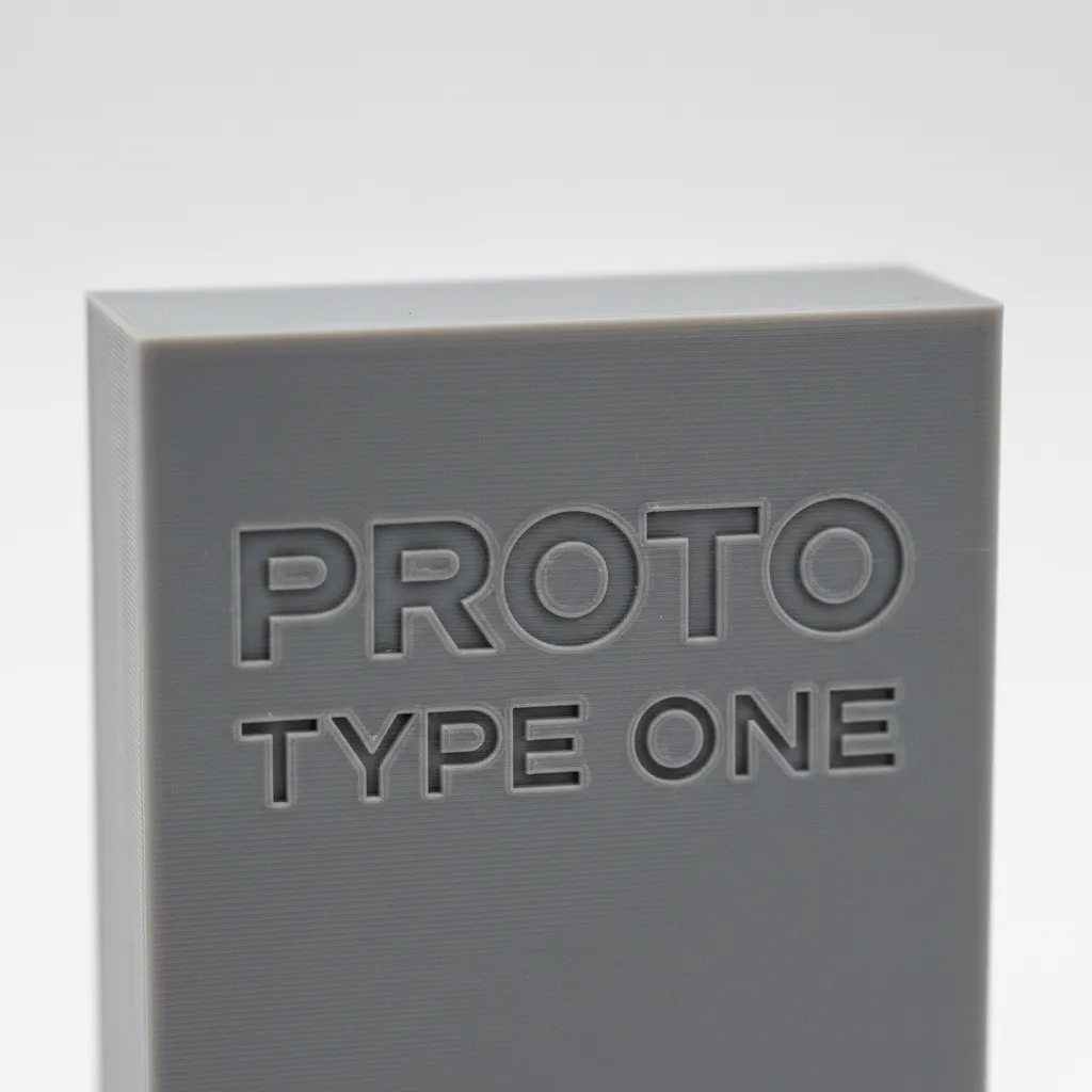 3D printed object showing raised and engraved text clarity
