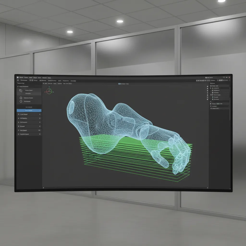 3D printing slicer preview showing optimized STL mesh model