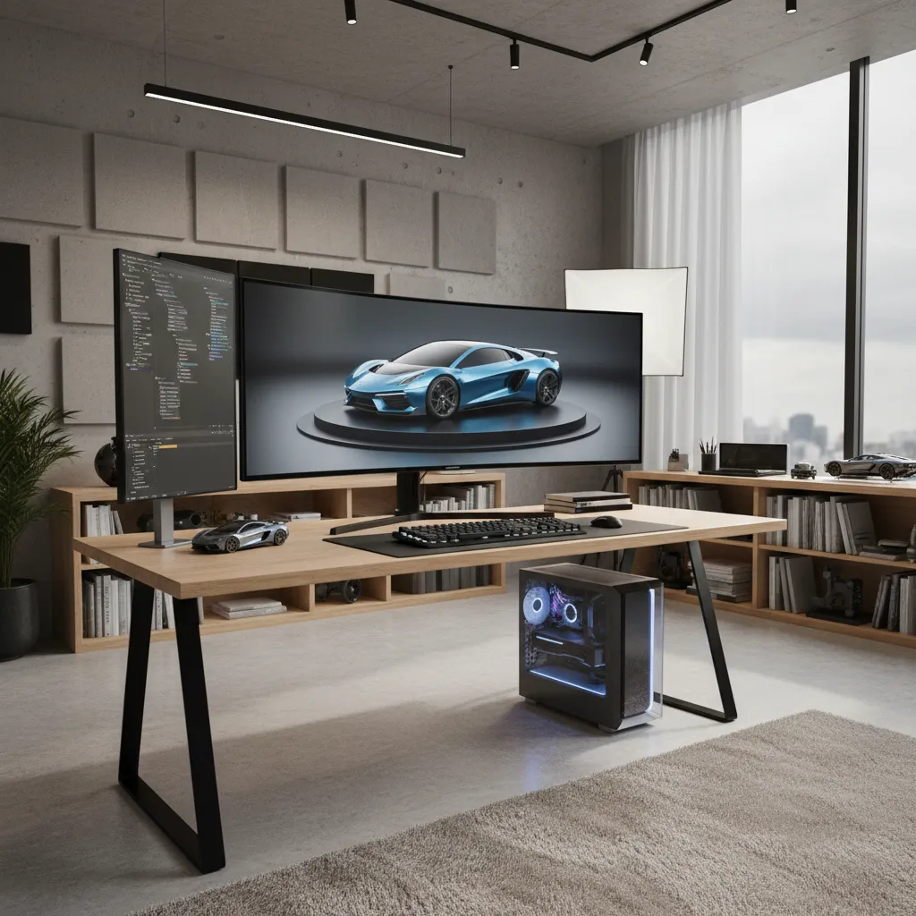 designer creating 3D product render on professional workstation