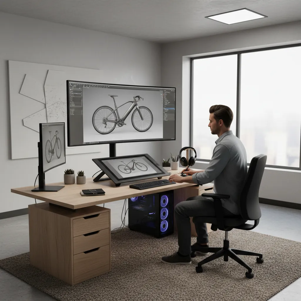 3D artist working on product rendering model on computer screen