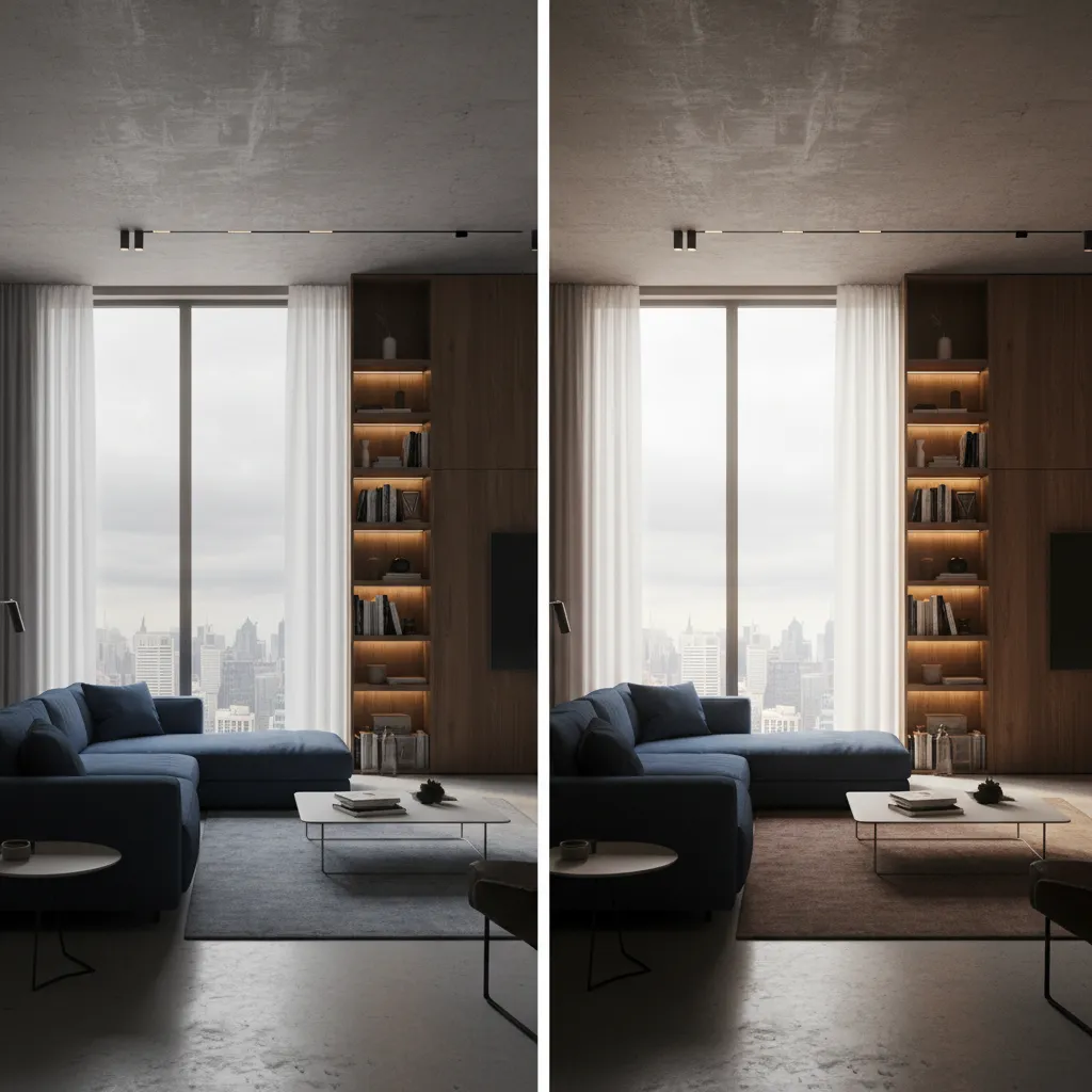 Comparison of raw 3D render and enhanced Photoshop edited image