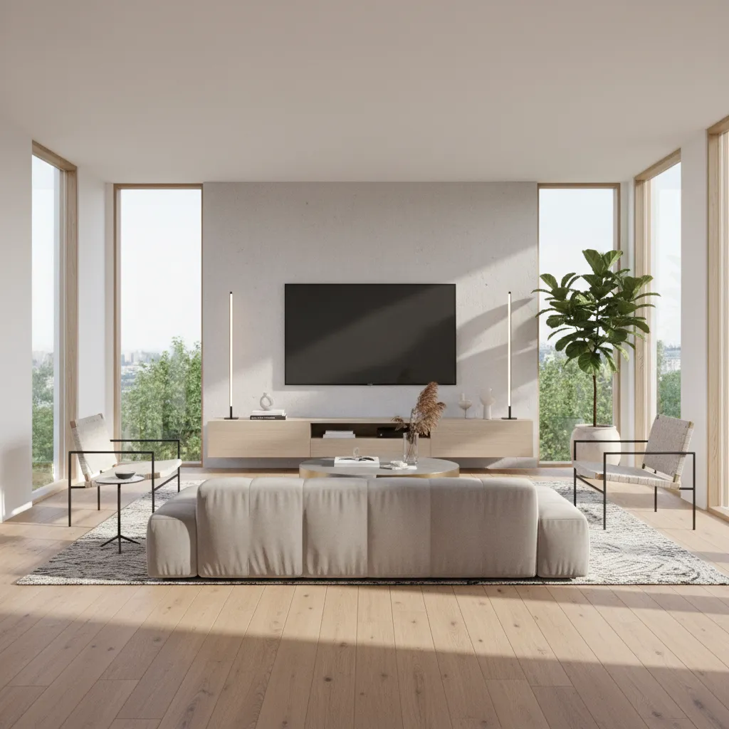 3D rendered modern living room used in building visualization